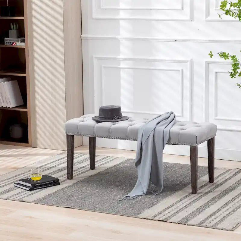 Upholstered Tufted Bench Ottoman Footrest Stool Accent Bench