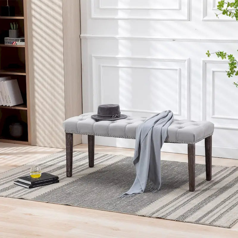 Upholstered Tufted Bench Ottoman Footrest Stool Accent Bench