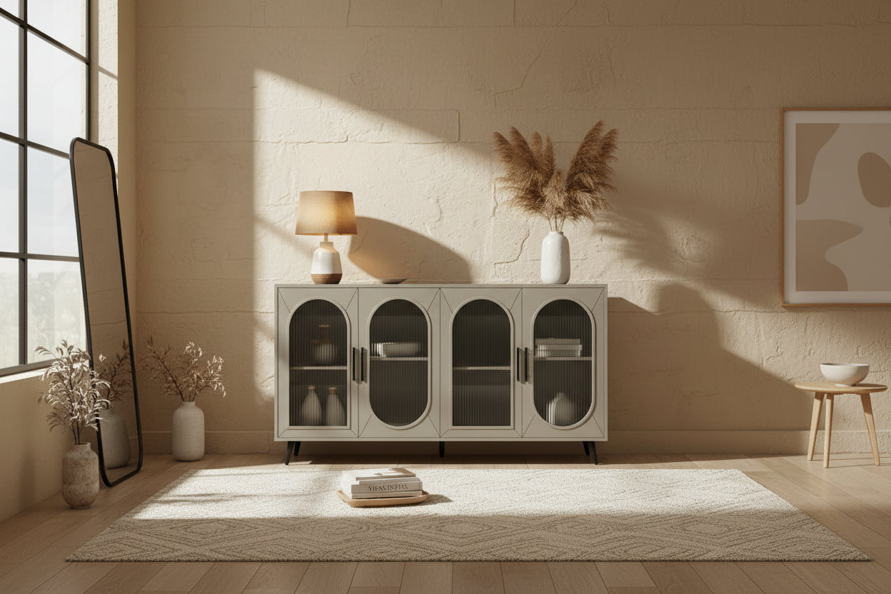 Wood Storage Cabinet with Doors and Adjustable Shelves