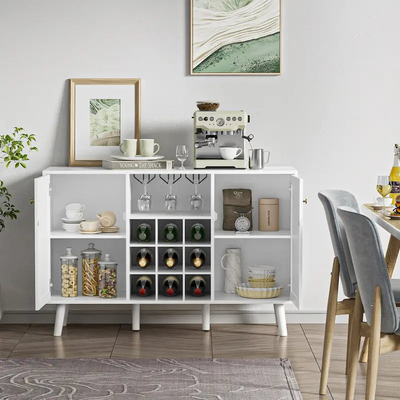 2-Door Modern Kitchen Buffet Sideboard Storage Cabinet with Wine Rack and Glass Holder