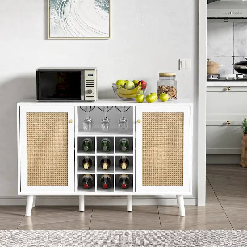 2-Door Modern Kitchen Buffet Sideboard Storage Cabinet with Wine Rack and Glass Holder