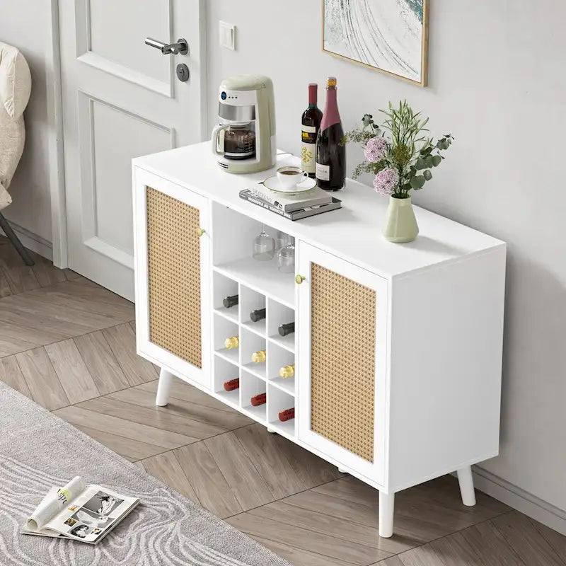 2-Door Modern Kitchen Buffet Sideboard Storage Cabinet with Wine Rack and Glass Holder