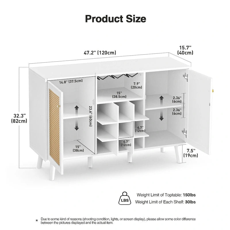 2-Door Modern Kitchen Buffet Sideboard Storage Cabinet with Wine Rack and Glass Holder