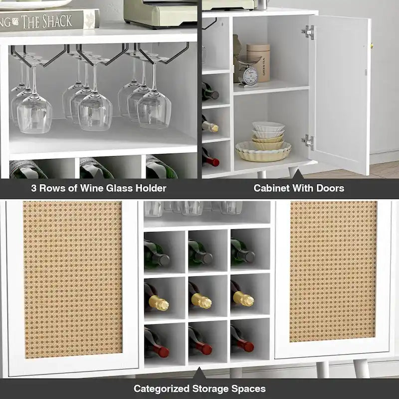 2-Door Modern Kitchen Buffet Sideboard Storage Cabinet with Wine Rack and Glass Holder