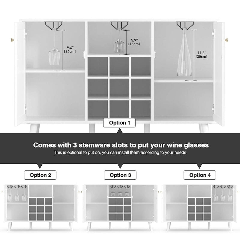2-Door Modern Kitchen Buffet Sideboard Storage Cabinet with Wine Rack and Glass Holder