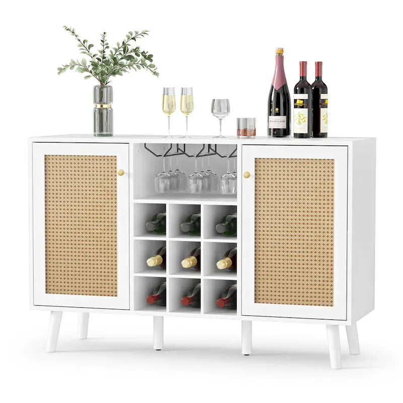 2-Door Modern Kitchen Buffet Sideboard Storage Cabinet with Wine Rack and Glass Holder