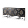 Two-Tone Brown Solid Wood Base Silver Frame 4 Cabinet Sideboard