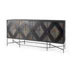 Two-Tone Brown Solid Wood Base Silver Frame 4 Cabinet Sideboard