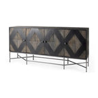 Hogarth I Two-Tone Brown Solid Wood Base Silver Frame 4 Cabinet Sideboard