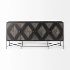 Two-Tone Brown Solid Wood Base Silver Frame 4 Cabinet Sideboard