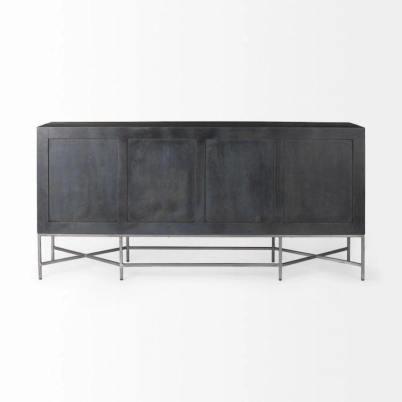 Two-Tone Brown Solid Wood Base Silver Frame 4 Cabinet Sideboard
