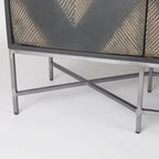 Two-Tone Brown Solid Wood Base Silver Frame 4 Cabinet Sideboard