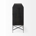 Two-Tone Brown Solid Wood Base Silver Frame 4 Cabinet Sideboard