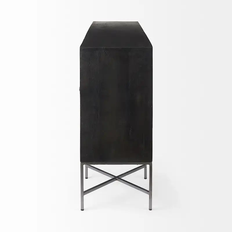 Two-Tone Brown Solid Wood Base Silver Frame 4 Cabinet Sideboard
