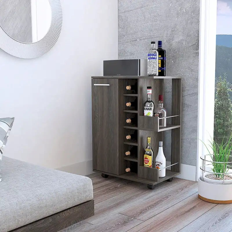 2-Shelf 6-Bottle Bar Cart with Division