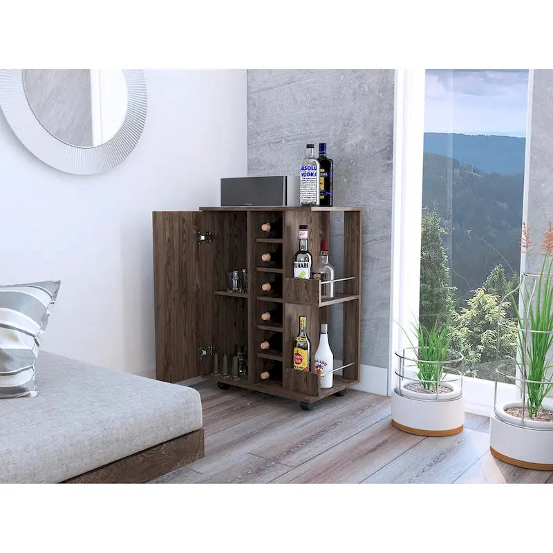 2-Shelf 6-Bottle Bar Cart with Division