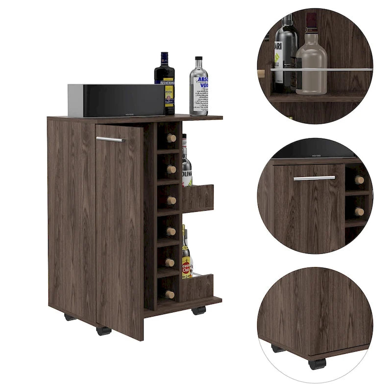 2-Shelf 6-Bottle Bar Cart with Division