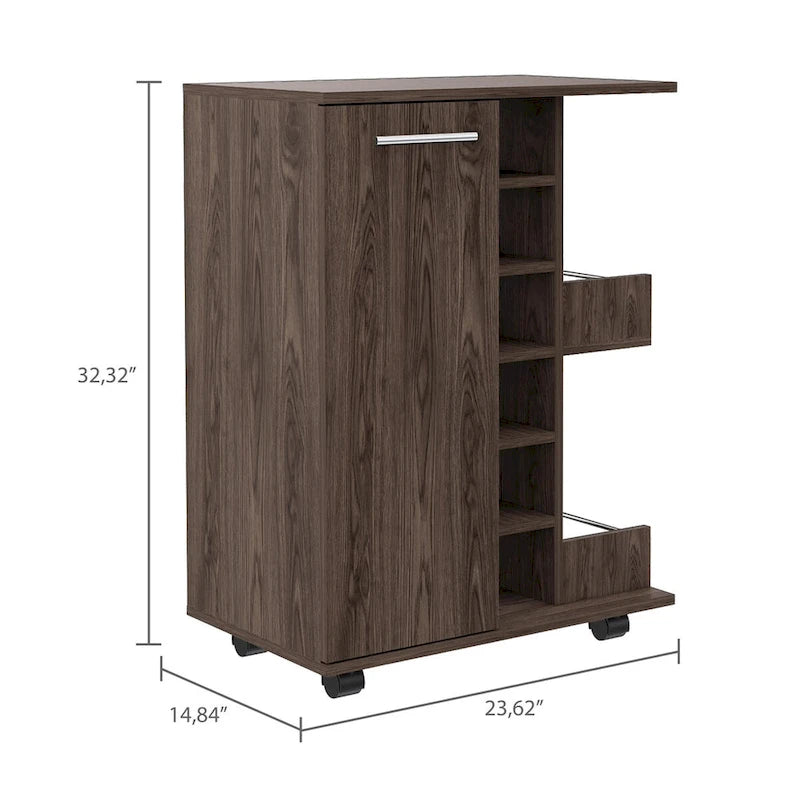 2-Shelf 6-Bottle Bar Cart with Division