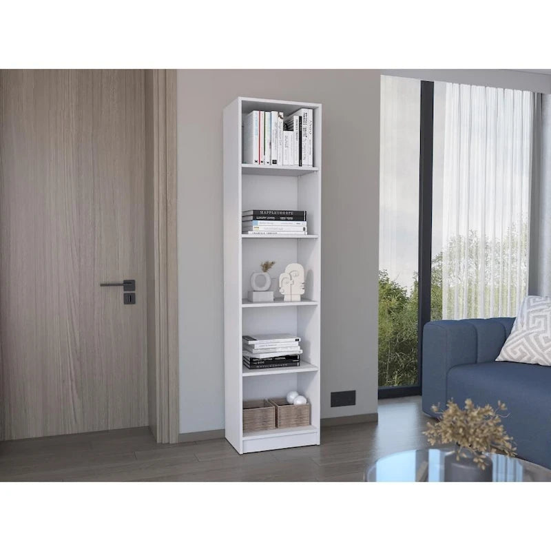 Home Xs Bookcase with 5-Tier Shelves and Slim Design -White -Office