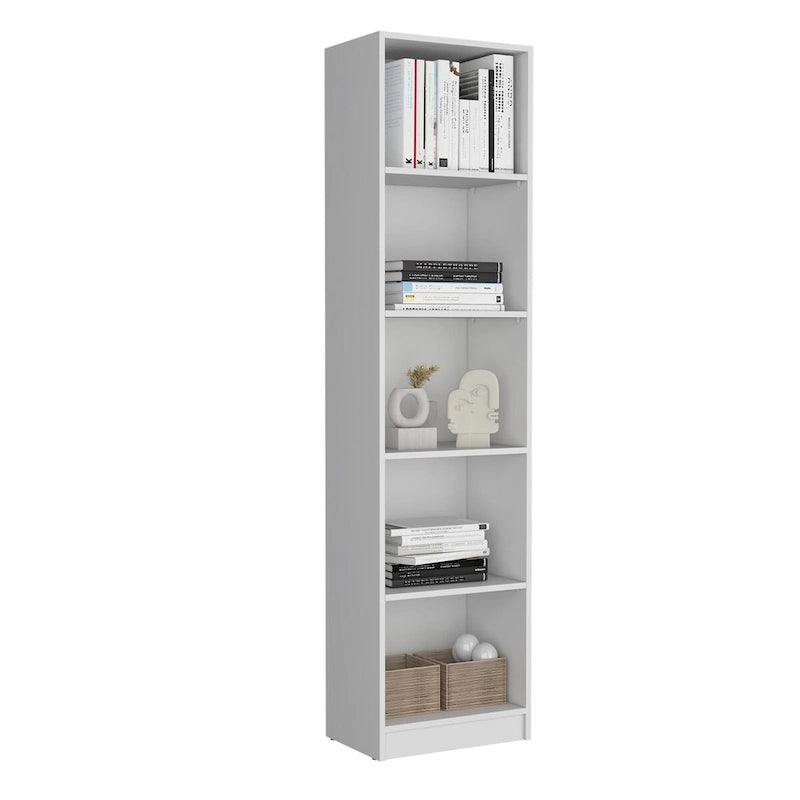 Home Xs Bookcase with 5-Tier Shelves and Slim Design -White -Office