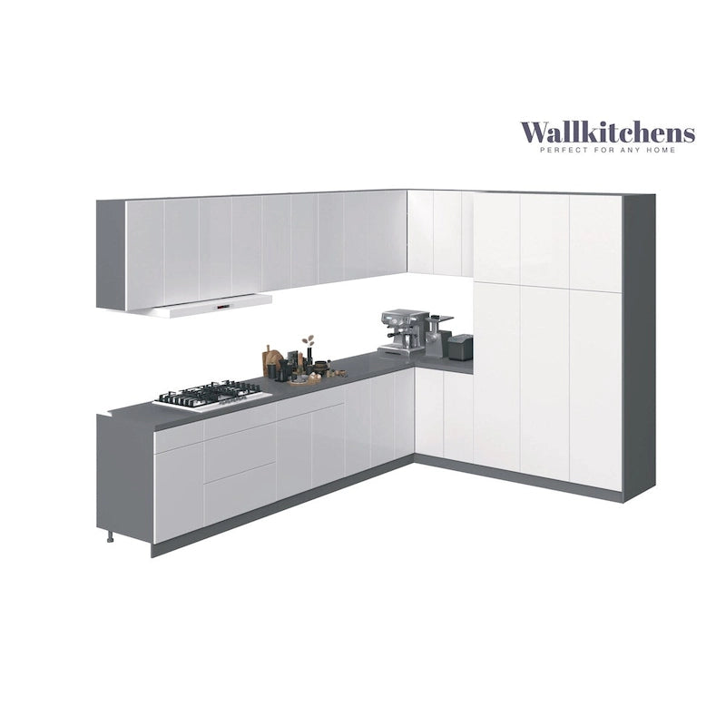 Kitchen — High-Gloss White Base Cabinets; Width: 12 feet (144" x 102")