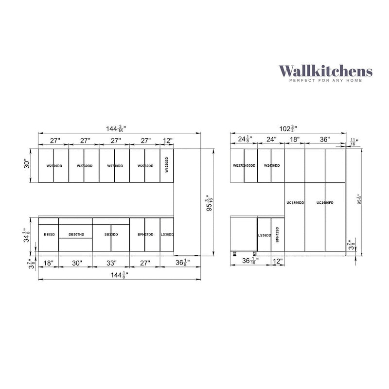 Kitchen — High-Gloss White Base Cabinets; Width: 12 feet (144" x 102")
