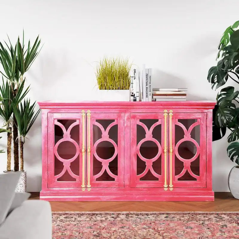 71 4-Glass Door Kitchen Accent Buffet Sideboard Cabinet