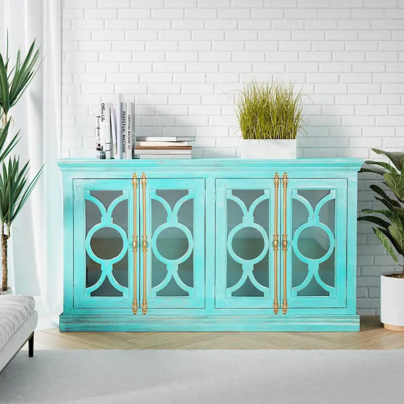 71 4-Glass Door Kitchen Accent Buffet Sideboard Cabinet