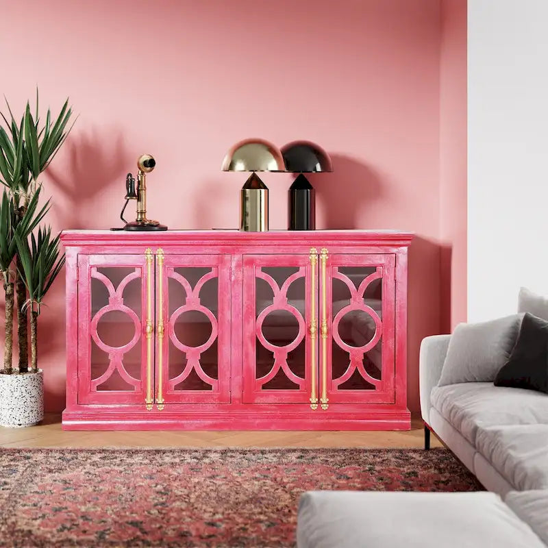 71 4-Glass Door Kitchen Accent Buffet Sideboard Cabinet