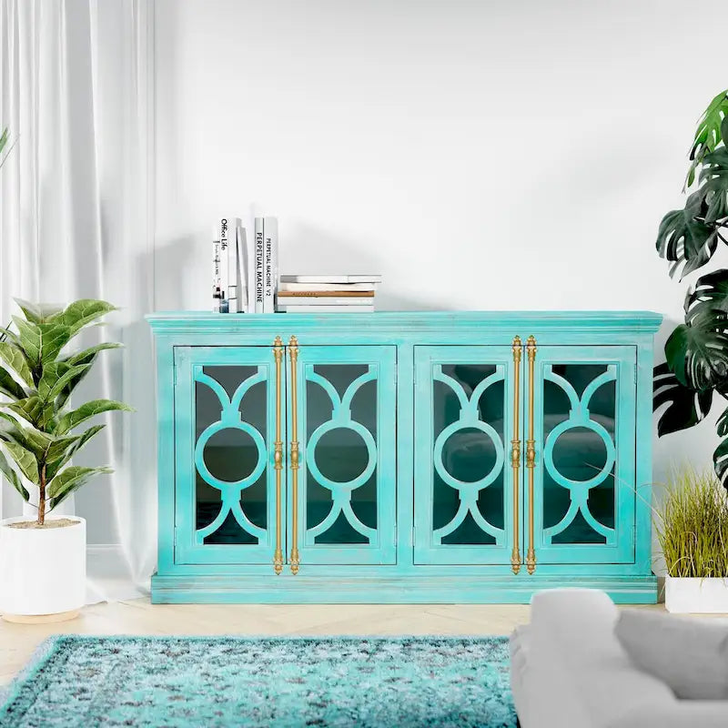 71 4-Glass Door Kitchen Accent Buffet Sideboard Cabinet