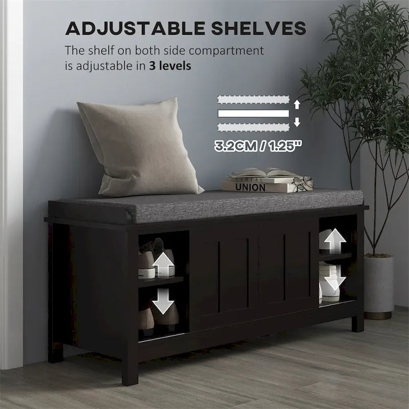 Entryway Shoe Bench Storage Ottoman w/Sliding Door,Adjustable Shelving
