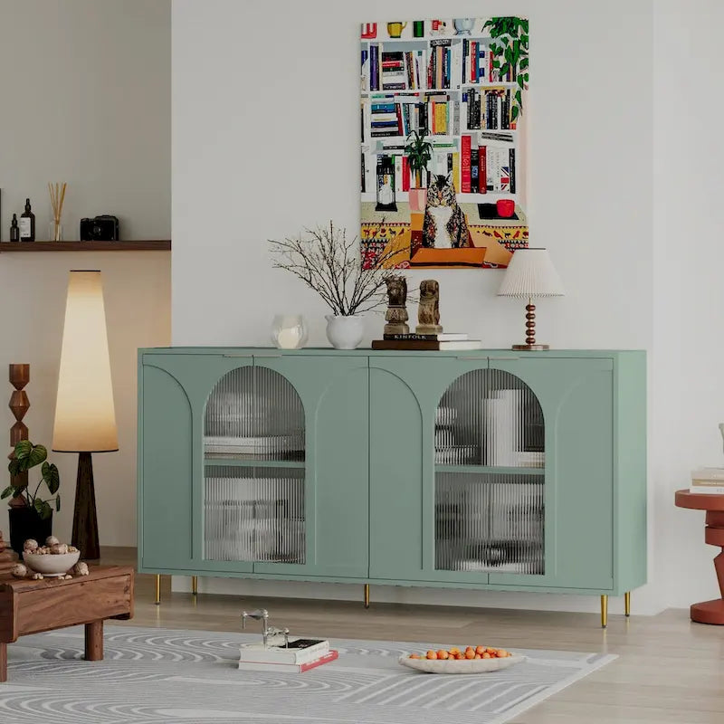 Accent Cabinet Lacquered Wooden Cabinet with 4 Glass Doors Sideboard Buffet Server Cabinet Storage Cabinet, for Living Room