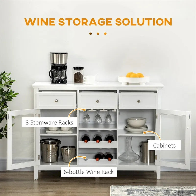 Coffee Bar Cabinet w/Drawers,Wine Rack,Stemware Racks,Buffet Cabinet