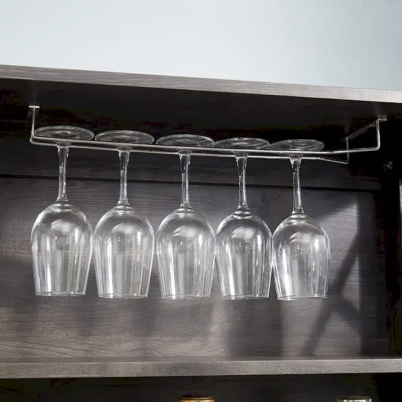 Coffee Bar Cabinet — Wooden Storage Cabinet with Microwave Shelf, Metal Frame, and Open-Design Barn Doors