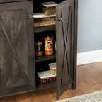 Coffee Bar Cabinet — Wooden Storage Cabinet with Microwave Shelf, Metal Frame, and Open-Design Barn Doors