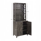 Coffee Bar Cabinet — Wooden Storage Cabinet with Microwave Shelf, Metal Frame, and Open-Design Barn Doors