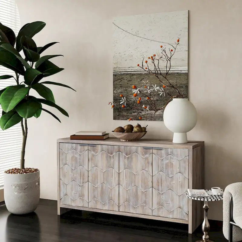 Accent Cabinet Farmhouse Style 4 Door Wooden Cabinet Sideboard Buffet Server Cabinet Storage Cabinet, for Living Room, Entryway