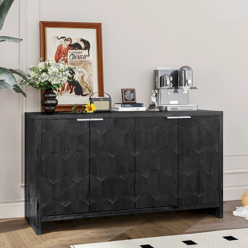 Accent Cabinet Farmhouse Style 4 Door Wooden Cabinet Sideboard Buffet Server Cabinet Storage Cabinet, for Living Room, Entryway