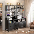 61H Office File Cabinet with Locked Drawers and Hutch, Sideboard with USB Station and Hutch