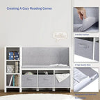 Kids Bookshelf with Reading Nook, Toddler Bookcase Bench and Toy Storage Organizer with Seat and Back Cushion