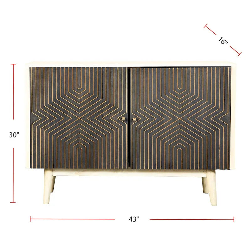 2 Doors Accent Cabinet with 4 Shelves in White Washed and Black