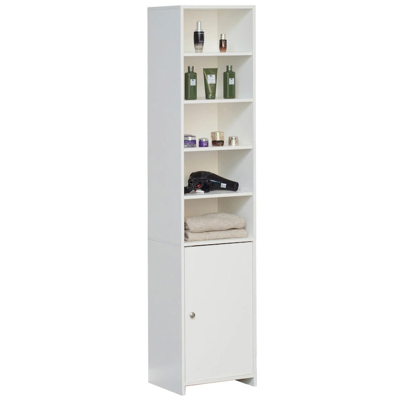 Tall Bathroom Laundry Storage Organizer Cabinet Linen Tower, White