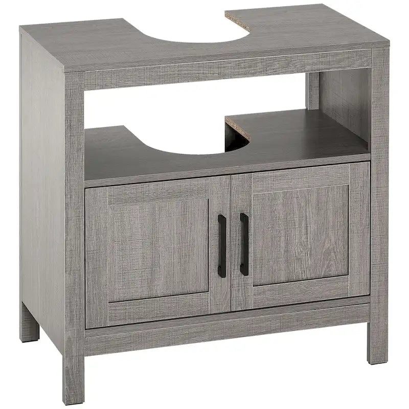 Pedestal Sink Storage Cabinet, Bathroom Under Sink Cabinet with 2 Doors and Open Shelf, Bathroom Vanity, Gray