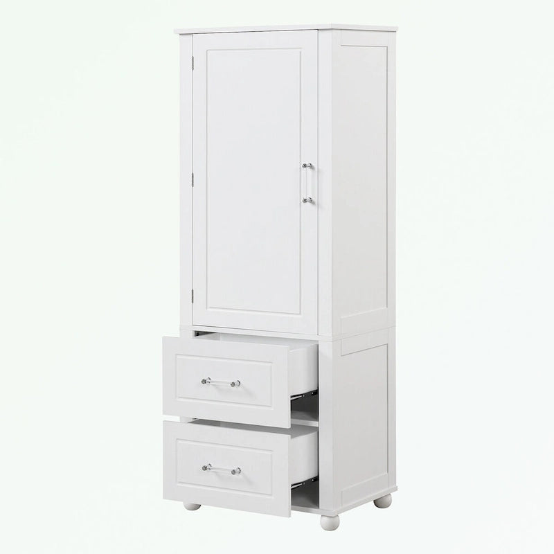 Tall Bathroom Storage Cabinet with Two Drawers and Adjustable Shelf