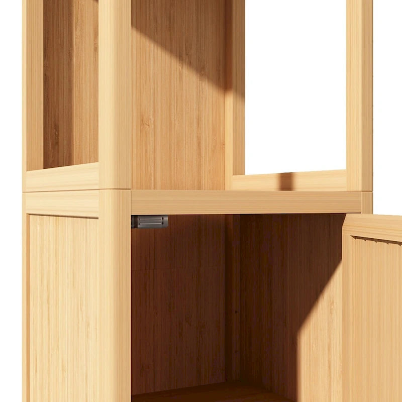 Bathroom Multifunctional Bamboo Storage Cabinet with 2 Open Shelves