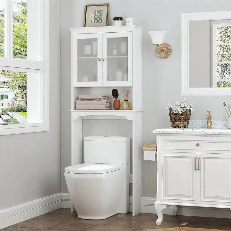Toilet Storage Cabinet - White 9.06D x 24.8W x 65.75H