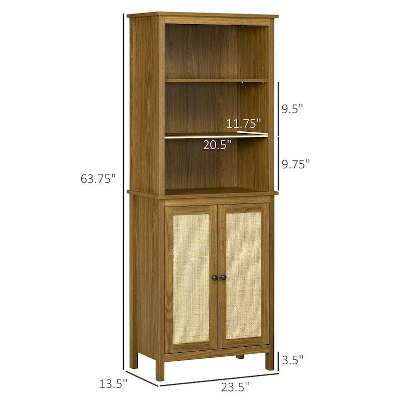 Bookcase with Cabinet and Open Shelves, Tall Bookshelf, Walnut
