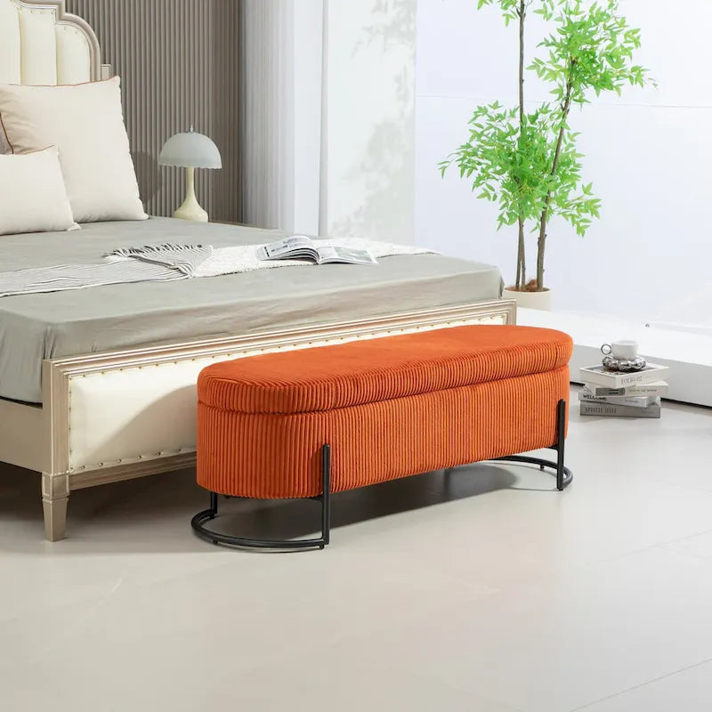 Storage Ottoman,Bedroom End Bench,Upholstered Fabric Storage Ottoman with Safety Hinge, Entryway Padded Footstool